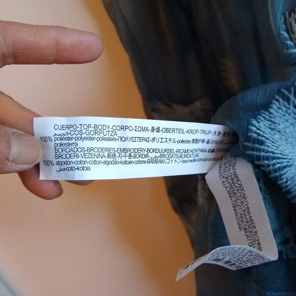 ZARA blue Elegant Sheer Embroidered Floral-Lace vneck dress NWOT - Picture 8 of 8